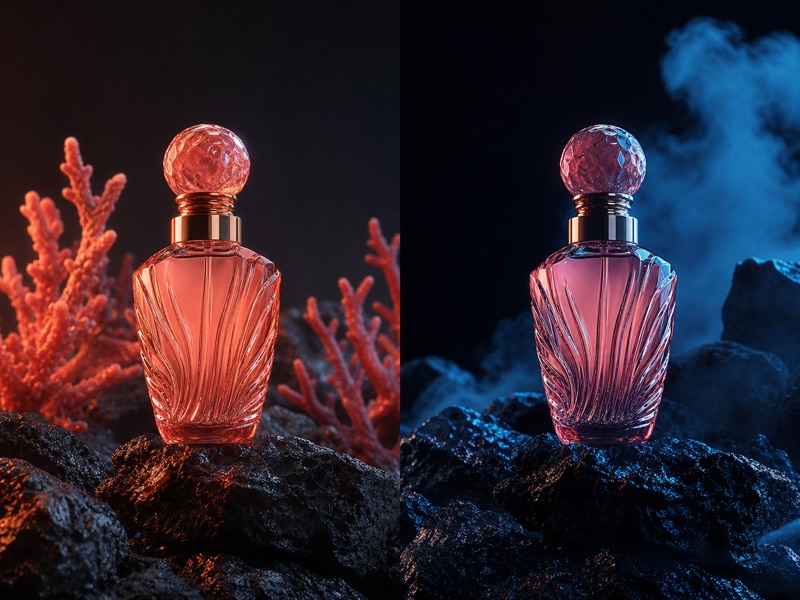 Before-and-after editorial image composition showing controlled visual editing and refinement
