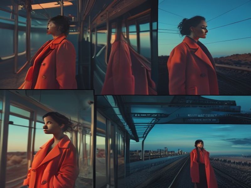 Four connected cinematic shots following the same character through a continuous visual story